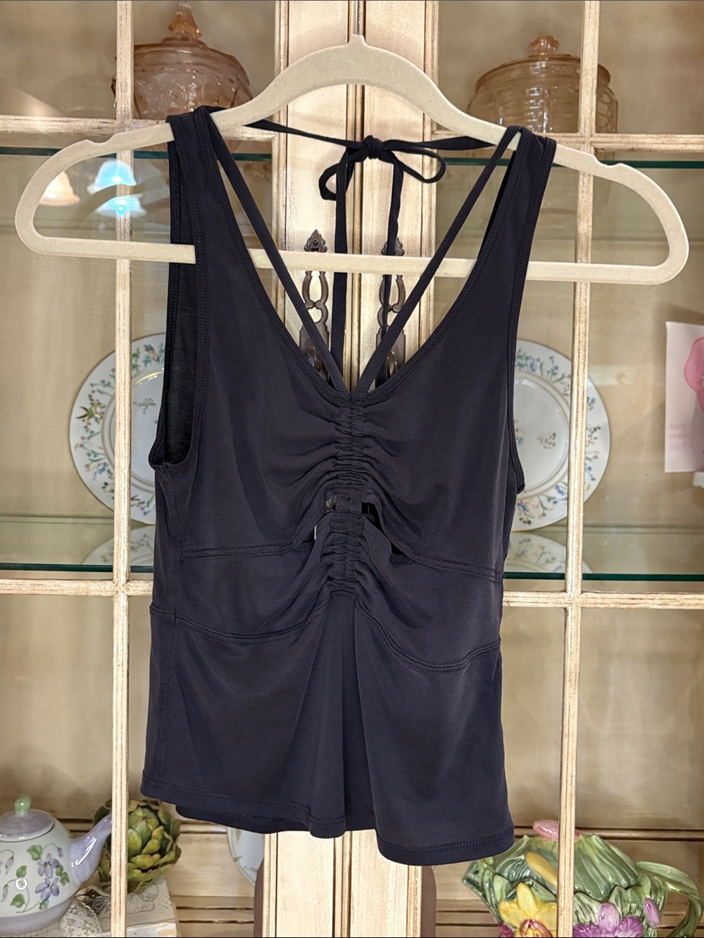 Free People Ruched Tank with Strappy Back in Black